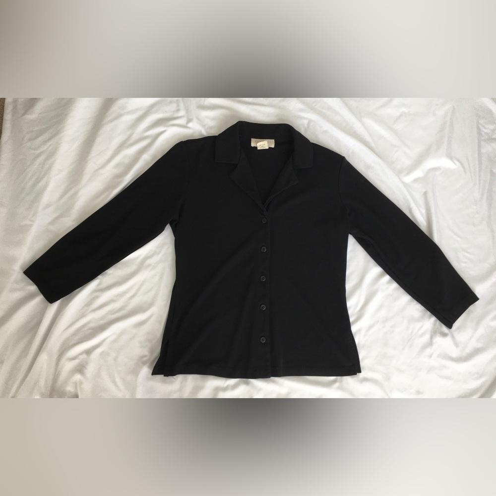 90’s EUC Express tricot rich black vneck collared 3/4 sleeve button down